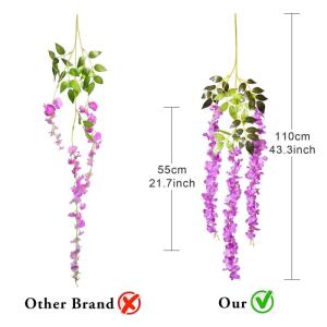 12 stengels nep Wisteria slinger opknoping bloem zijde bloem Wisteria Wijnstok decoratie voor outdoor indoor home keuken tuin huwelijksceremonie hotel party art decor (paars)