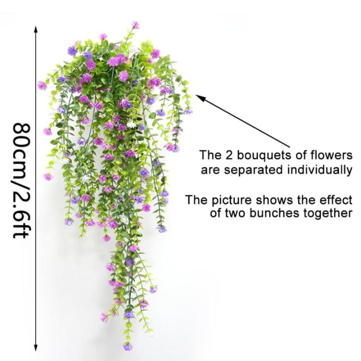 2 stuks aan de muur, kunsthangplanten, bloemenhangers, klimop, kunstrozen, rode bloemen, kunstplanten, hangers voor balkon, 90 cm (rood, roze)