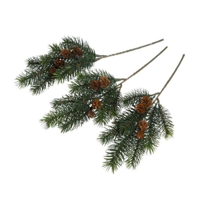 Kunstmatige dennentak/kersttak (spuitgiet) met kleine kegels (3 stuks)