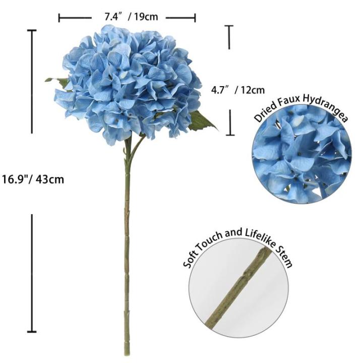 Kunsthortensia, 2 stuks, lichtblauw, Ø 19 cm, kunstbloemen, hortensia, als echt voor bruidsboeketten, huis, kantoor, hotel, feestdecoratie, middenstukken, bloemstukken