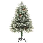 Künstlicher Weihnachtsbaum mit LED Beleuchtung Weihnachtsbaum mit Schnee mit Tannenzapfen Grün und Weiß PVC 120 x 65 cm