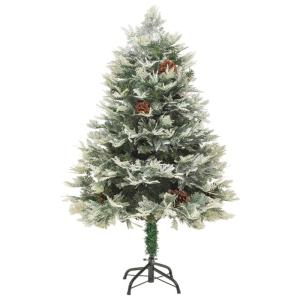 Künstlicher Weihnachtsbaum mit LED Beleuchtung Weihnachtsbaum mit Schnee mit Tannenzapfen Grün und Weiß PVC 120 x 65 cm