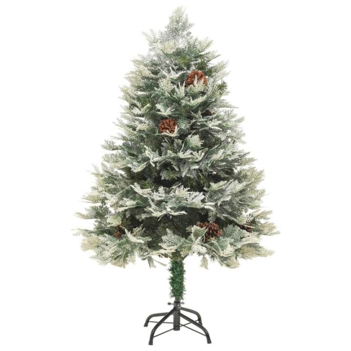 Künstlicher Weihnachtsbaum mit LED Beleuchtung Weihnachtsbaum mit Schnee mit Tannenzapfen Grün und Weiß PVC 120 x 65 cm