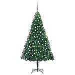 Kunstkerstboom met verlichting en ballen, dennenboom, kerstboom, decoratieve boom, kunstboom, kerstdecoratie, kerstdecoratie, kerstsfeer, kerstdecoraties, groen, 210 cm
