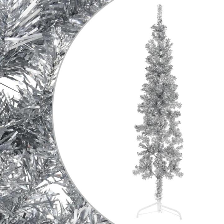 Künstlicher Weihnachtsbaum Silber 180 cm Höhe PVC-Material Halb-Weihnachtsbaum Platzsparend Wand Christbaum Innen- und Außenbereich Wirtschaftliche Weihnachtsdekoration Festlich