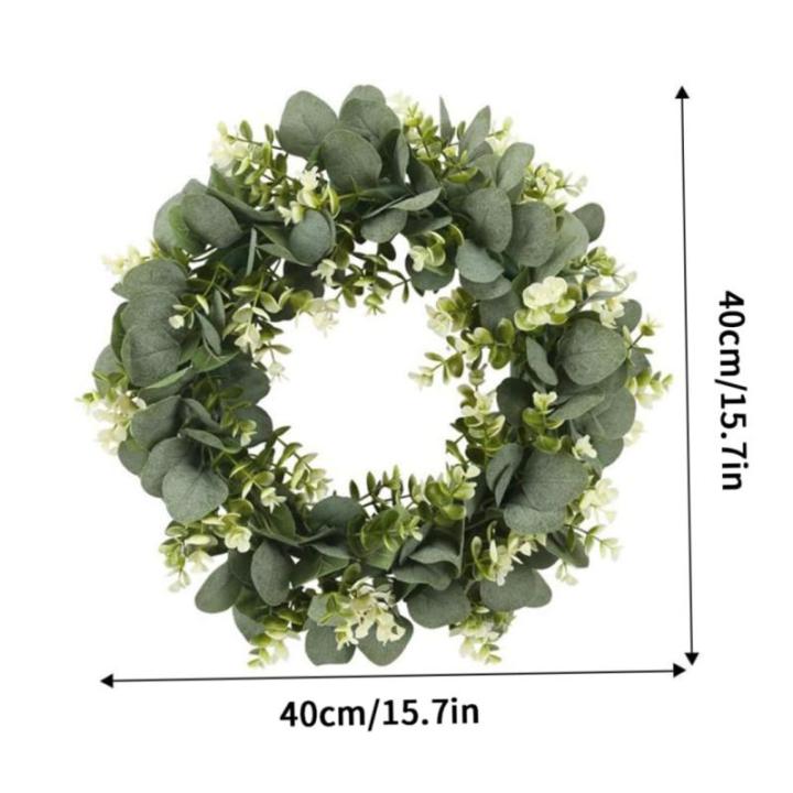 Künstlicher Eukalyptuskranz für Haustür, Herbstkranz Grüne Blattkranzgirlande für Fenster Hochzeit Home Veranda - 40 cm