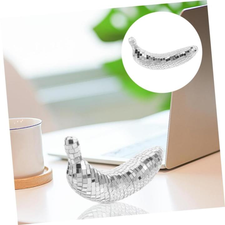 2St Disco-Banane gefälschte Banane Fälschung Disco- Fischernetz-Dekor Boho innerspace The Office dekoring Raffhalter Weihnachten Home Obstfigur Bananenstütze Schaum Silver