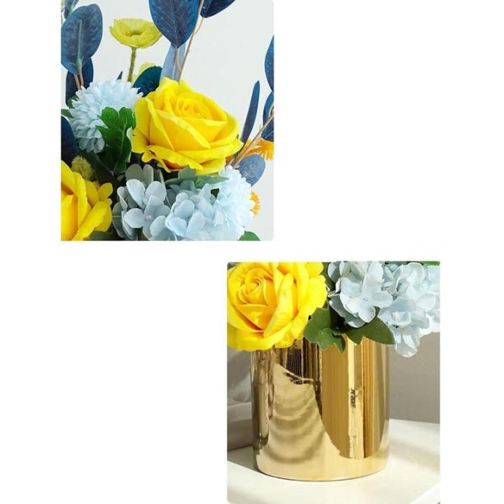 Kunstblumen Elegantes künstliches Rosen-Set in Keramikvase – lebensechte Kunstblumen für Wohnzimmer, Esstisch, Büro und Hochzeiten für jeden Anlass
