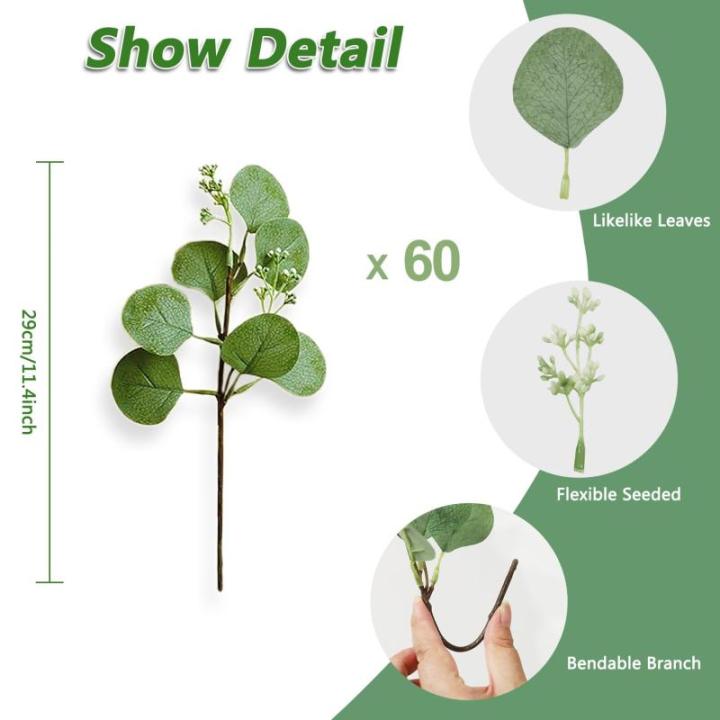 eucalyptus decoratie 60 stuks simulatie groene eucalyptus laat takken zilveren dollars eucalyptus plant bulk voor bruiloft, tuin, huis, kantoor decoratie