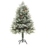 Künstlicher Weihnachtsbaum mit LED Beleuchtung Weihnachtsbaum mit Schnee mit Tannenzapfen Grün und Weiß PVC 150 x 90 cm