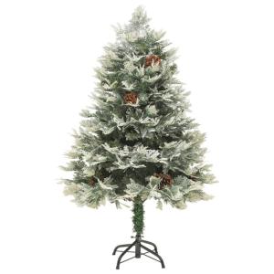 Künstlicher Weihnachtsbaum mit LED Beleuchtung Weihnachtsbaum mit Schnee mit Tannenzapfen Grün und Weiß PVC 150 x 90 cm