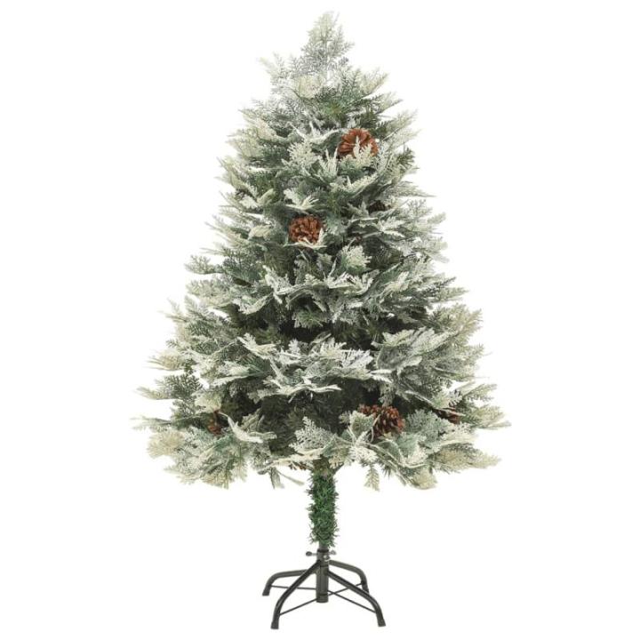 Künstlicher Weihnachtsbaum mit LED Beleuchtung Weihnachtsbaum mit Schnee mit Tannenzapfen Grün und Weiß PVC 150 x 90 cm