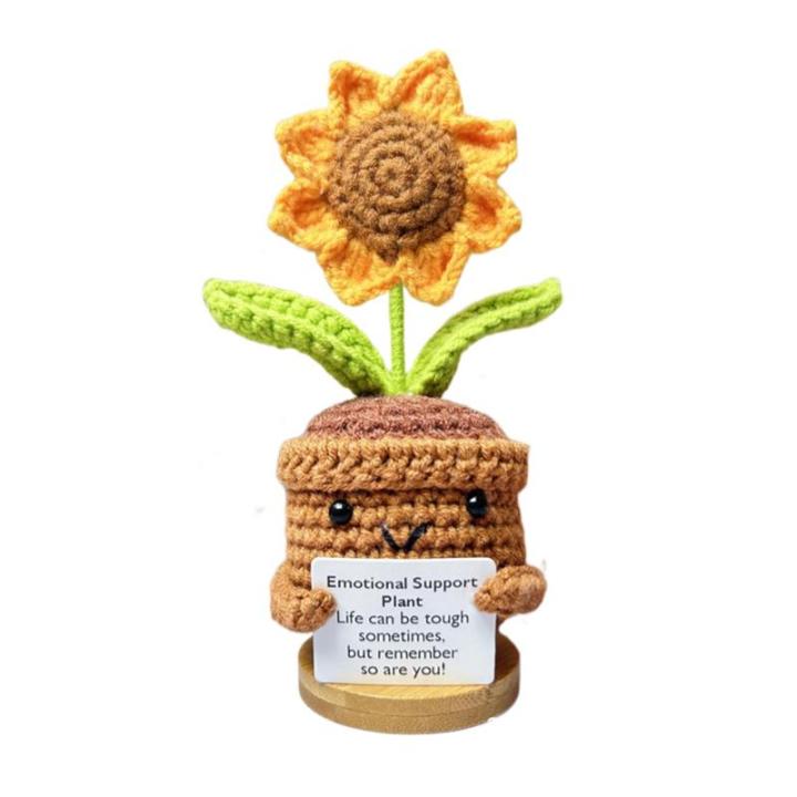 Handgefertigte Häkelblumen, Strickpuppe, Emotionale Unterstützung Lustige Häkelblume, Kleine gestrickte Schreibtischdekoration im Topf, süße gehäkelte Sonnenblumen für Kinde