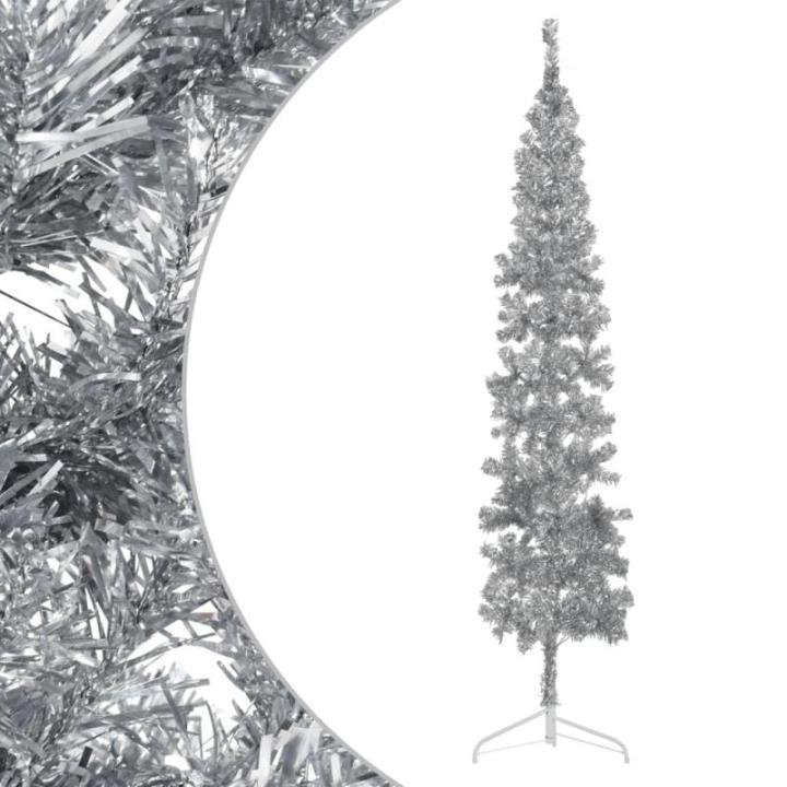 Künstlicher Weihnachtsbaum Silber 240 cm Höhe PVC-Material Halb-Weihnachtsbaum Platzsparend Wand Christbaum Innen- und Außenbereich Wirtschaftliche Weihnachtsdekoration Festlich