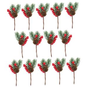 15 stuks kunstmatige dennenappels rode bessenstelen rode bessenplukkers kerstboom bessenstelen spray voor kunstmatige dennentakken, dennenappels, takken, kransen, dennenstam, schui
