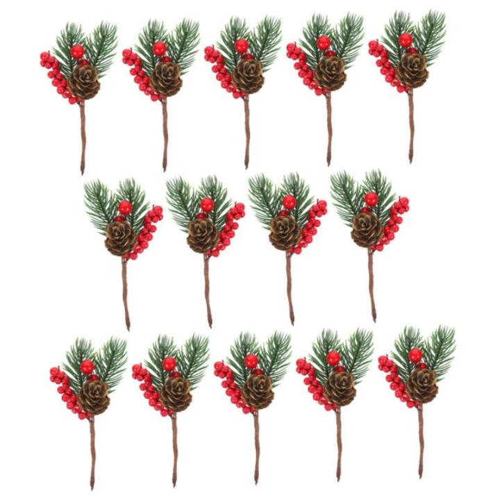 15 stuks kunstmatige dennenappels rode bessenstelen rode bessenplukkers kerstboom bessenstelen spray voor kunstmatige dennentakken, dennenappels, takken, kransen, dennenstam, schui