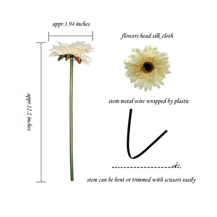 12 STKS Kunstmatige Gerbera Bloem Enkele Stam Bloei Boeket Plastic Zijde Nep Decoratieve Flora Outdoor Indoor Home Tuin Kantoor Hotel Bruiloft Party Crème Wit
