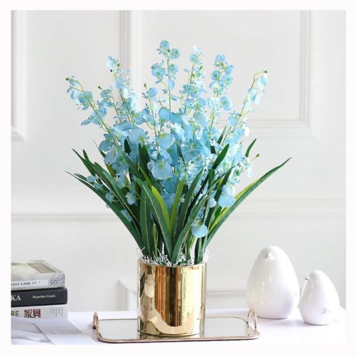 Kunstblumen Künstliche Blumen im Keramiktopf, gefälschte Orchideen-Phalaenopsis-Blumenarrangement für Zuhause, Büro, Küche, Schlafzimmer, Dekoration für jeden Anlass