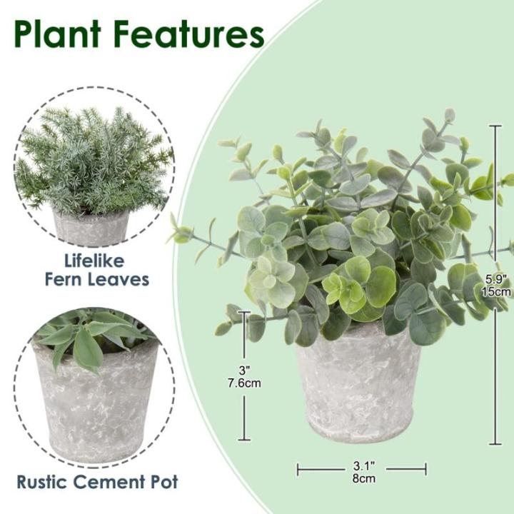 Kunstplant mini kunstplant eucalyptus rozemarijn kruiden in cementpot decoratie badkamer bureau keuken tuin decoratie set van 3