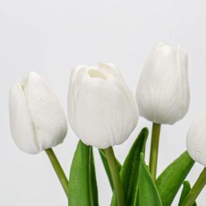 Kunstbloemen, kunsttulpen, net als echte echte tulpen, hoogte 30 cm, met vaas van keramiek, decoratieve kunstplant (wit)