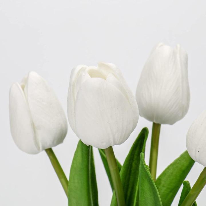 Kunstbloemen, kunsttulpen, net als echte echte tulpen, hoogte 30 cm, met vaas van keramiek, decoratieve kunstplant (wit)