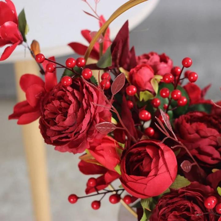 Kunstblumen Künstliche Pflanze, künstliche Pflanze, künstliche Seidenrose mit rundem Metallsockel für Büro, Zuhause, Küche, Garten, Festival-Dekoration für jeden Anlass