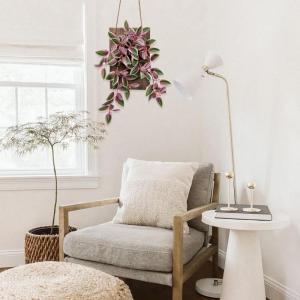 Kunstplant als echte kunstmatige tradeskantie, hangplant, decoratieve plant met houten plaat, hoogte 84 cm, voor muur, veranda, café, trap, tuin, huisdecoratie