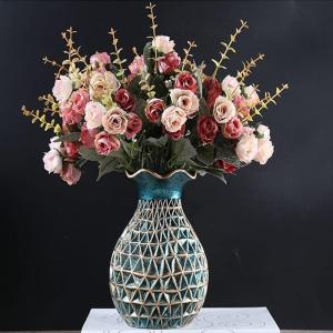 Kunstblumen Künstliche Blumen mit Topf, künstliche Seidenrose mit Harzvase für Heimbüro-Dekoration, Tischdekoration, Badezimmer-Ornamente für jeden Anlass