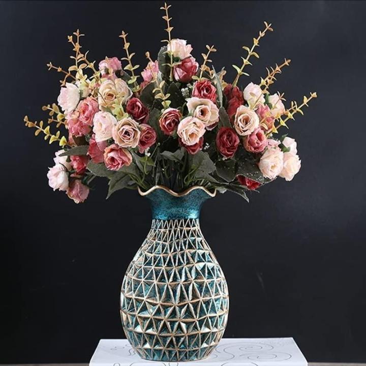 Kunstblumen Künstliche Blumen mit Topf, künstliche Seidenrose mit Harzvase für Heimbüro-Dekoration, Tischdekoration, Badezimmer-Ornamente für jeden Anlass