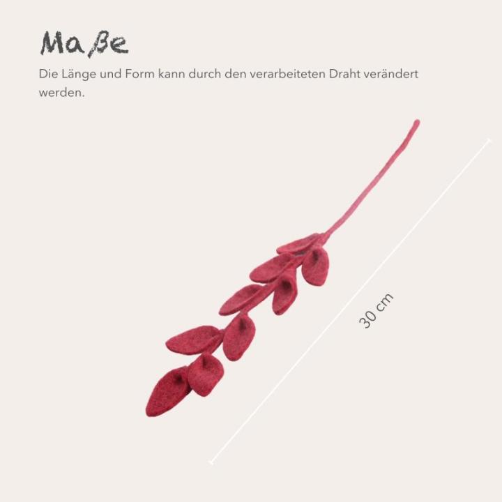 Gry & SIF Kunstbladtakken, flexibele steel, decoratieve tak van vilt, kunstplant, boeket binden, bruiloften, doe-het-zelfprojecten, handgemaakt, Fairtrade, 30 cm, 3 x wijnrood