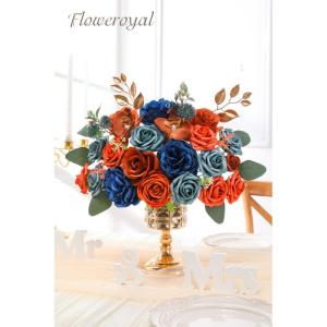 Künstliche Blumen Combo Königsblaue Blumen Mix Seidenblumen Orchideen Rosen mit Stielen für DIY Hochzeit Brautsträuße Babyparty Blumenarrangement Tischaufsätze Heimdekoration