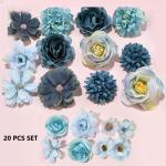 20 stuks blauwe om te knutselen, roos, , hortensia, dahlia's, madeliefjes, bloemen, decoratie, zijden bloemen, hortensia's voor doe-het-zelf bruiloftsboeketten
