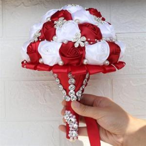 Hochzeitsstrauß for die Braut mit künstlichen Blumen, handgemachtes Band, Hochzeitsstrauß mit Strasssteinen, Brautstrauß, Hochzeitsbedarf