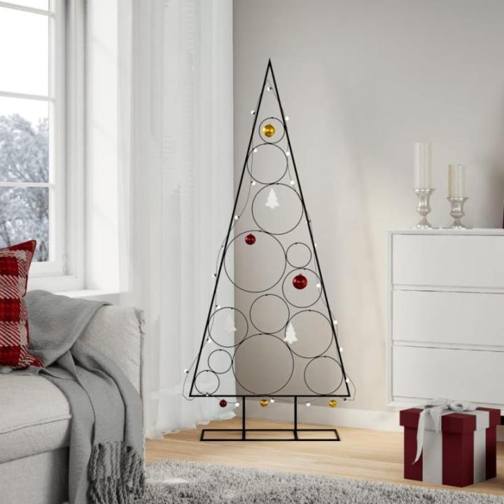 Metalen kerstboom groot voor decoraties, dennenboom van metaal, 150 cm, kerstboom met standaard, ruimtebesparende doe-het-zelf decoratie, dennenboom, zwart