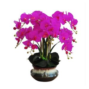 Kunstblumen Künstliche Orchideenblumen im Keramiktopf, Seiden-Phalaenopsis-Pflanzenarrangement für Bürotisch/Wohnzimmer/Schlafzimmerdekoration für jeden Anlass