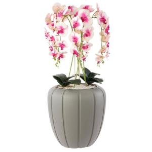 Kunstorchidee, cascade, bloemenboeket, crèmerosa in pot, grijs, 90 cm hoog, rubberen bloemen, 5 scheuten, decoratie voor thuiskantoor