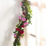 2 stuks 240 cm lange tweekleurige kunstrozenslinger-ranken, hangende zijden bloemen, voor buiten- en binnen, bruiloft- en muurdecoratie (magenta)