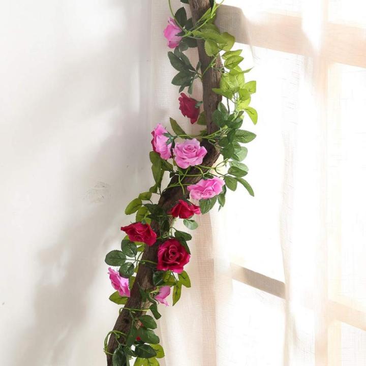 2 stuks 240 cm lange tweekleurige kunstrozenslinger-ranken, hangende zijden bloemen, voor buiten- en binnen, bruiloft- en muurdecoratie (magenta)