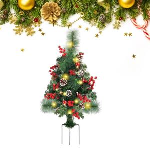 Holiday Planter Filler, Artificial Christmas Urn Filler, Faux Christmas Flowers for Outdoor Planters, Lighted Artificial Christmas Pre-lit Decorations with Tripod Stake, Pot Filler