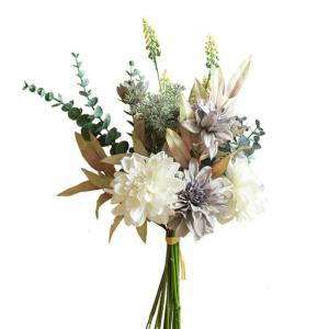 Kunstblumen Künstliche Pflanzen Blumen Deko Seidenblumen Dahlie Blumenarrangements Kernstück Hochzeit Blumenstrauß(lila weiß)