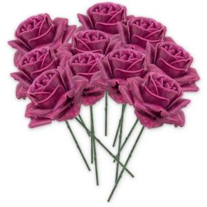 Kunstrozenbloemen met steel als kunstmatige decoratieve rozen van was, 10 roze rozenblaadjes als echt voor bloemstukken, bloemendecoratie, waxrozen als kunstrozen, begraafplaats, g