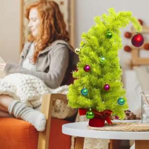 Künstlicher Grinc-H-Weihnachtsbaum mit gebogenem Hals, 59,4 cm, skurril, biegbar, seltsamer Weihnachtsbaum mit farbiger Kugel, perfekt für Innen- und Außenbereich, Weihnachtsdek