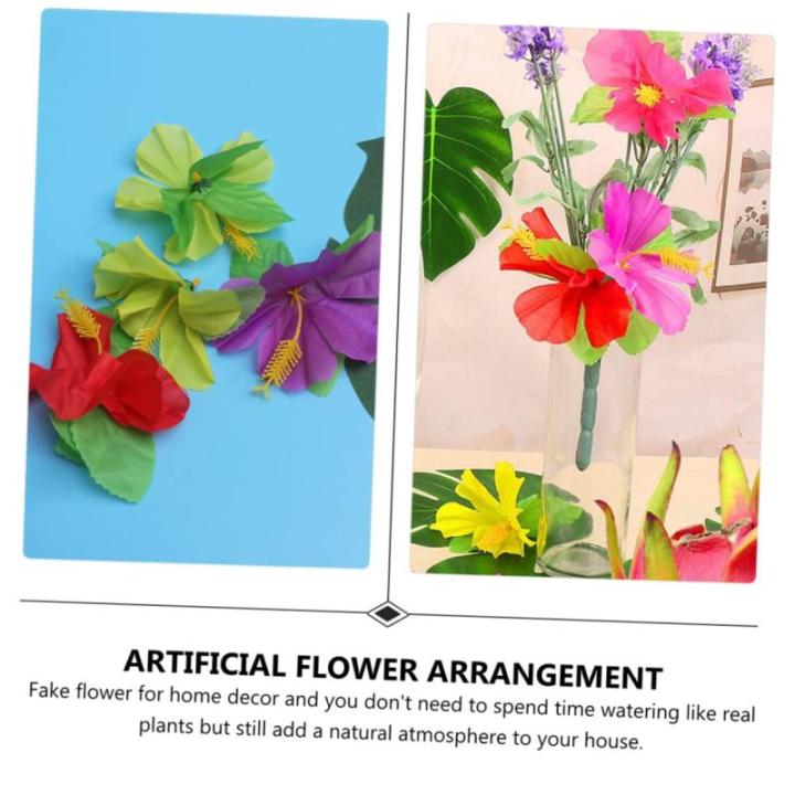 3 Sätze Simulation Hibiskus Dekor Tropische Hawaii-Ornament Abs Simulation Blumenornament Künstliches Blumenarrangement Girlande Künstliche Stoff 72 Stück * 3
