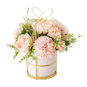Nep Pioen Zijde Hortensia Bloem met Vaas Bloemdecor Arrangementen voor Bruiloft Decoratie Tafel Centerpieces (Roze met Vaas Set)