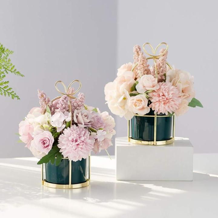 Kunstblumen Künstliche Blumen, Ornamente, Topfblumen, Arrangement, Heimdekoration, mit grünem Keramik-Blumentopf für jeden Anlass