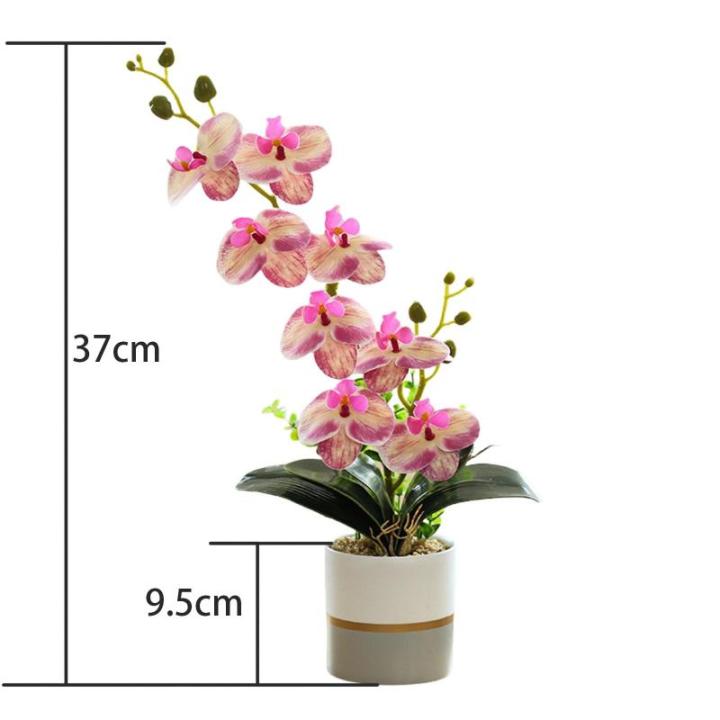Kunstgele tweetartige orchideeënbloem in pot, siliconen bloempot, phalaenopsis, 8-koppige phalaenopsis met bloempot, witte vlinder simulatiebloem (roze)