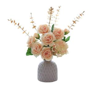 Kunstblumen Nordischer orange-gelber Kunstblumenstrauß in Keramikvase – Kunstblume, Kunstblume, Heim- und Bürodekoration für jeden Anlass