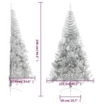 Halve kunstkerstboom met standaard, kerstboom, dennenboom, decoratieve boom, kunstboom, kerstdecoratie, zilver, 240 x 125 cm