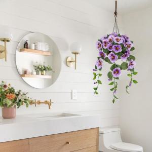 Pansy Kunstbloemen als echte viooltjes, hangende planten, kunstbloemen, Pansy met hanglamp, hoogte 70 cm, kamerplant, struik, decoratieve plant, groene plant