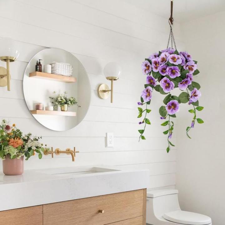 Pansy Kunstbloemen als echte viooltjes, hangende planten, kunstbloemen, Pansy met hanglamp, hoogte 70 cm, kamerplant, struik, decoratieve plant, groene plant